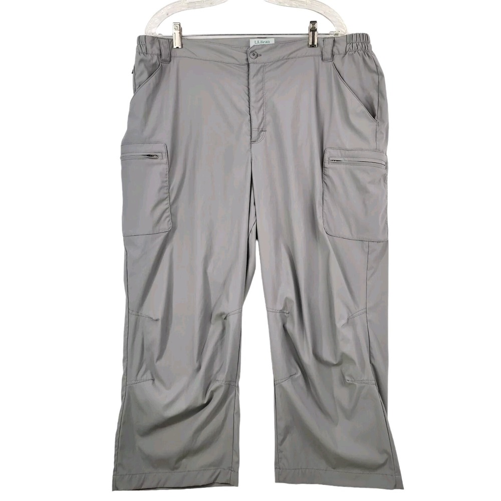 L.L. Bean Womens Hiking Pants Cropped Sz XL Gray Gorpcore Outdoors Nylon Stretch